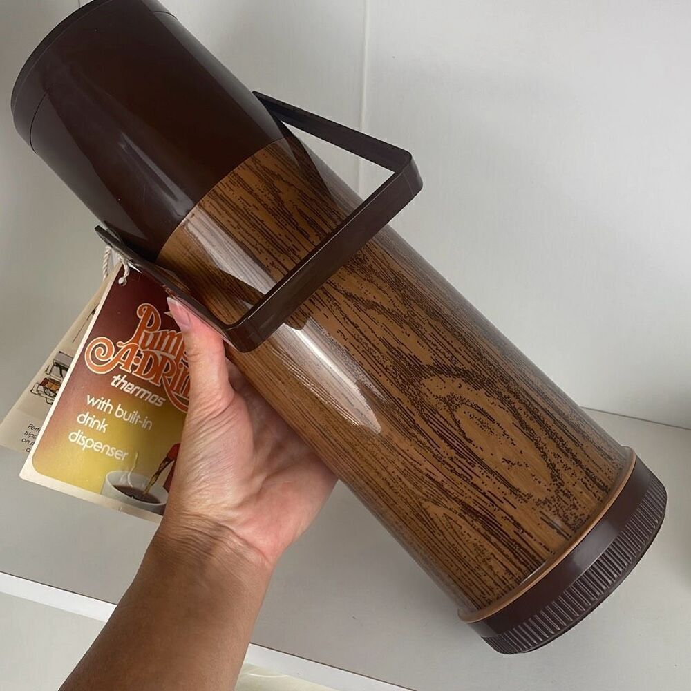 Aladdin’s Pump-a-Drink Thermos 70s Wood Grain